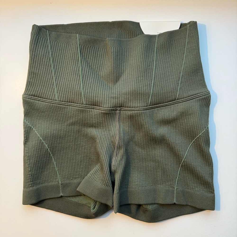 Aerie Offline High Waist Olive Ribbed Women's Shorts
